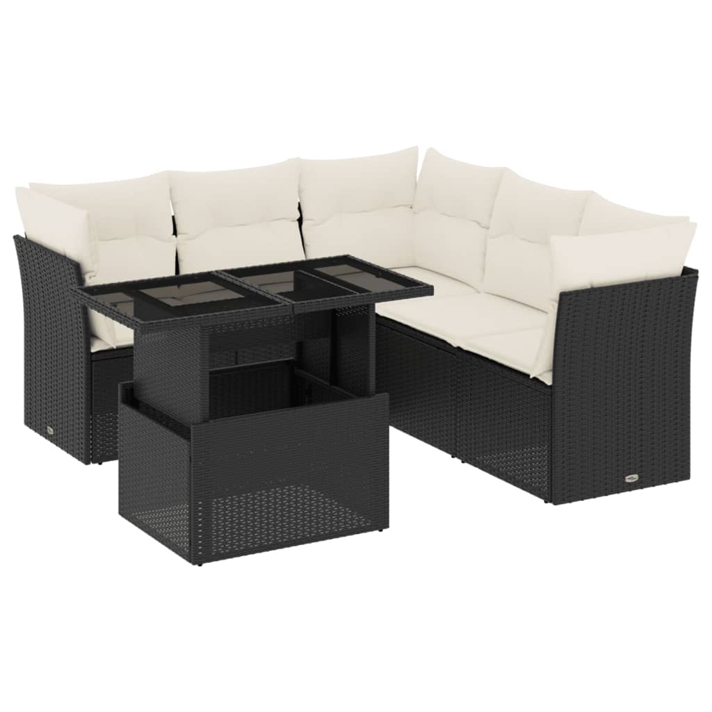 vidaXL Salon de jardin 6 pcs avec coussins noir résine tressée