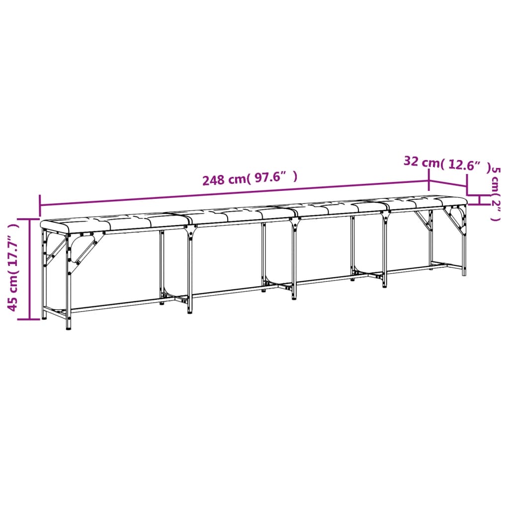 vidaXL Banc à manger gris foncé 248x32x45 cm acier et tissu