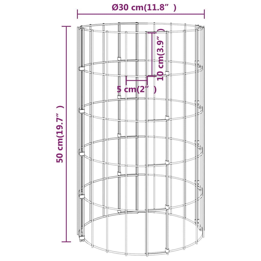 vidaXL Poteau à gabion circulaire Acier galvanisé Ø30x50 cm