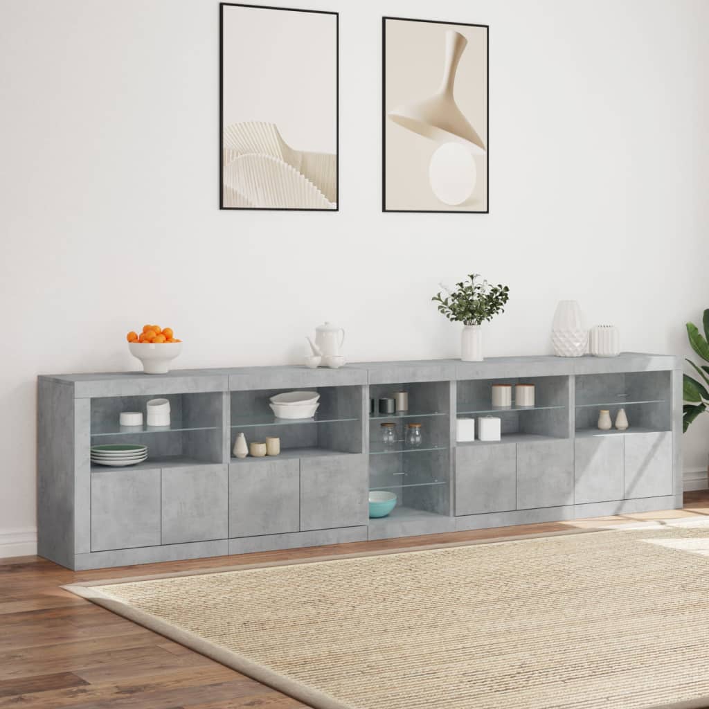 vidaXL Buffet avec lumières LED gris béton 283x37x67 cm