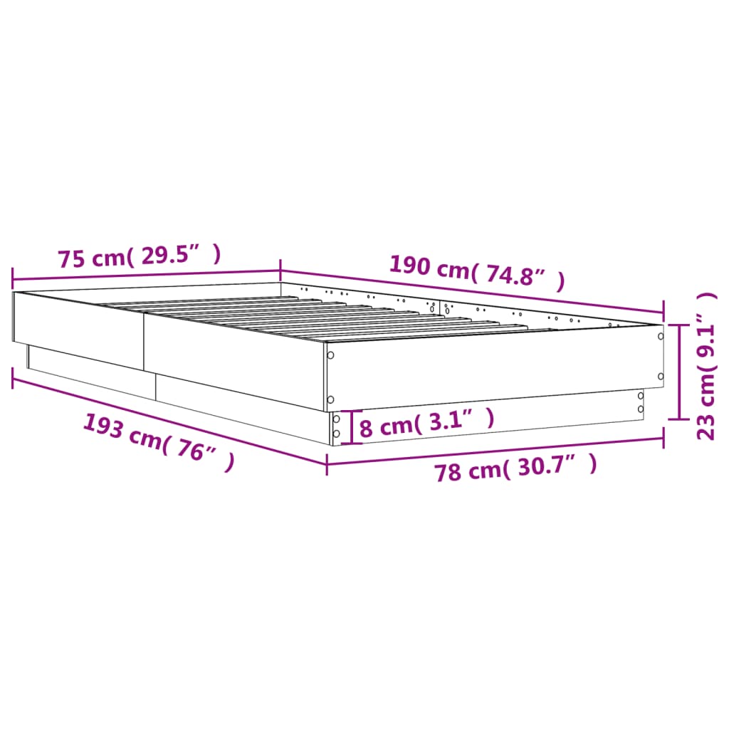 vidaXL Cadre de lit sans matelas chêne fumé 75x190cm bois d'ingénierie