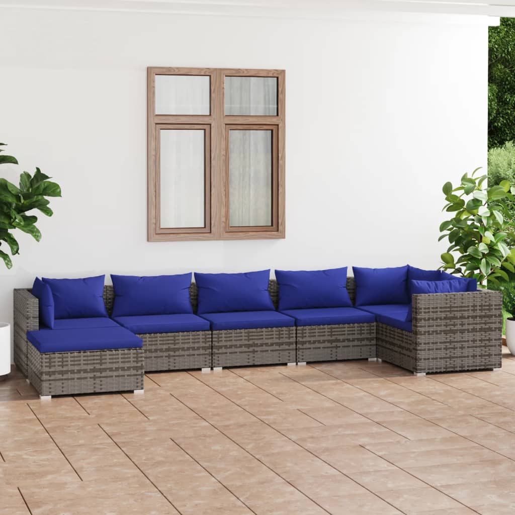 vidaXL Salon de jardin 7 pcs avec coussins résine tressée gris