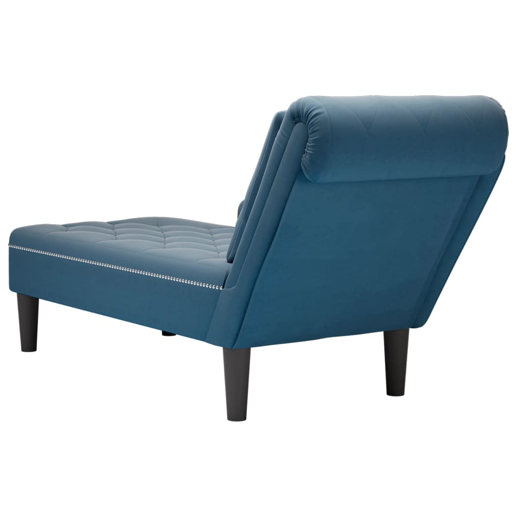 vidaXL Fauteuil long avec coussin et accoudoir droit bleu velours