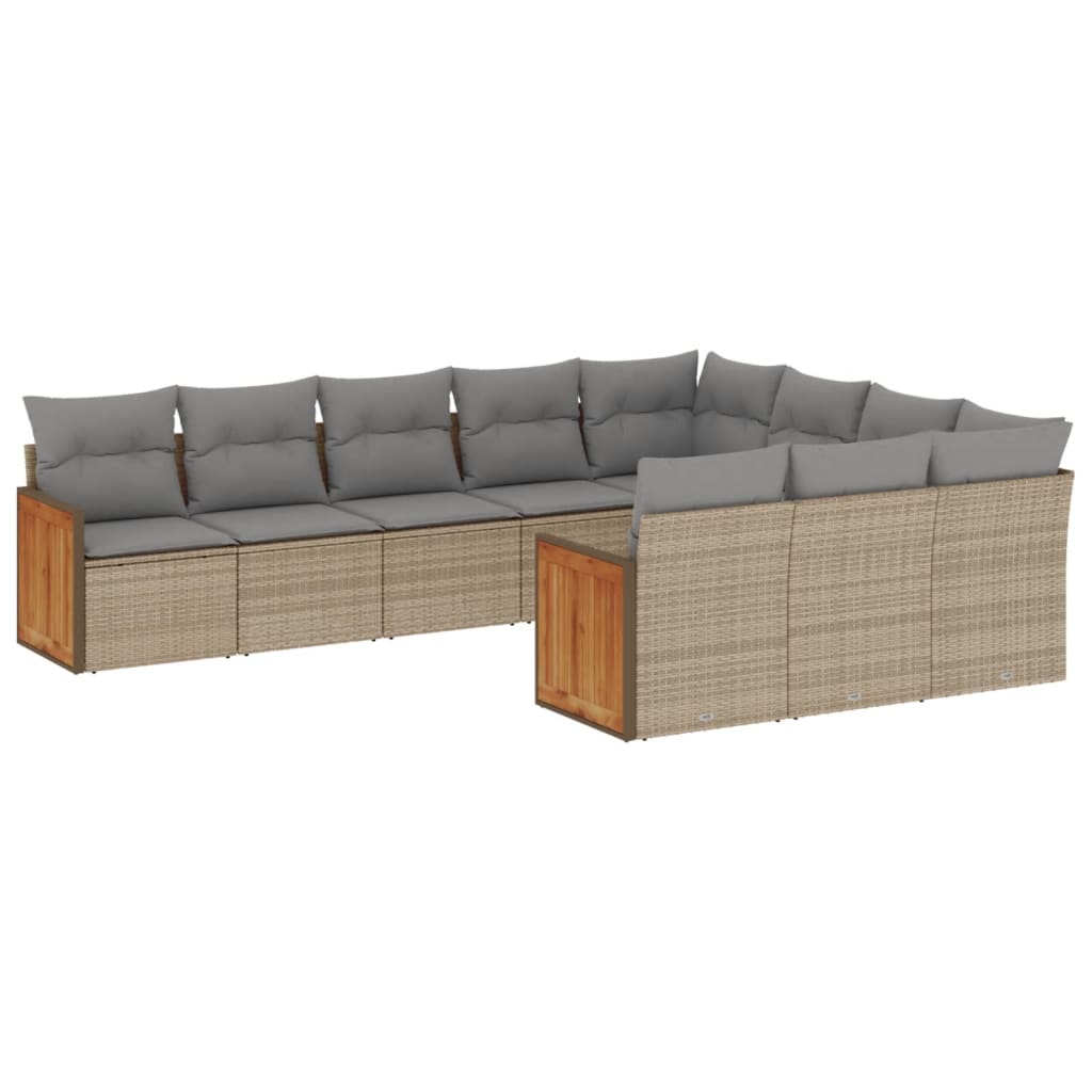 vidaXL Salon de jardin avec coussins 10 pcs beige résine tressée