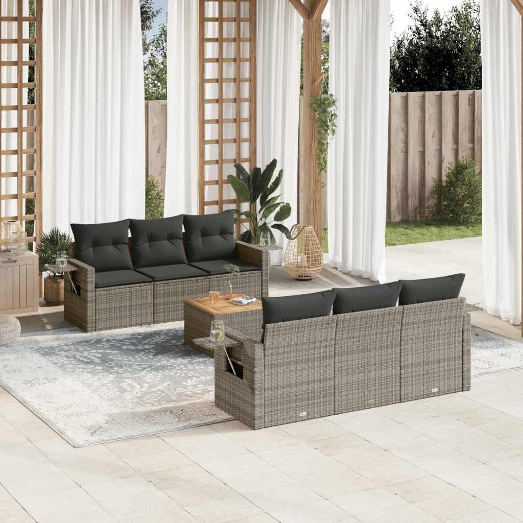 vidaXL Salon de jardin avec coussins 7 pcs gris résine tressée