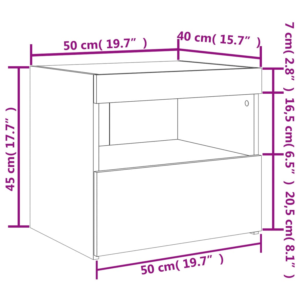 vidaXL Tables de chevet avec lumières LED 2 pcs blanc 50x40x45 cm