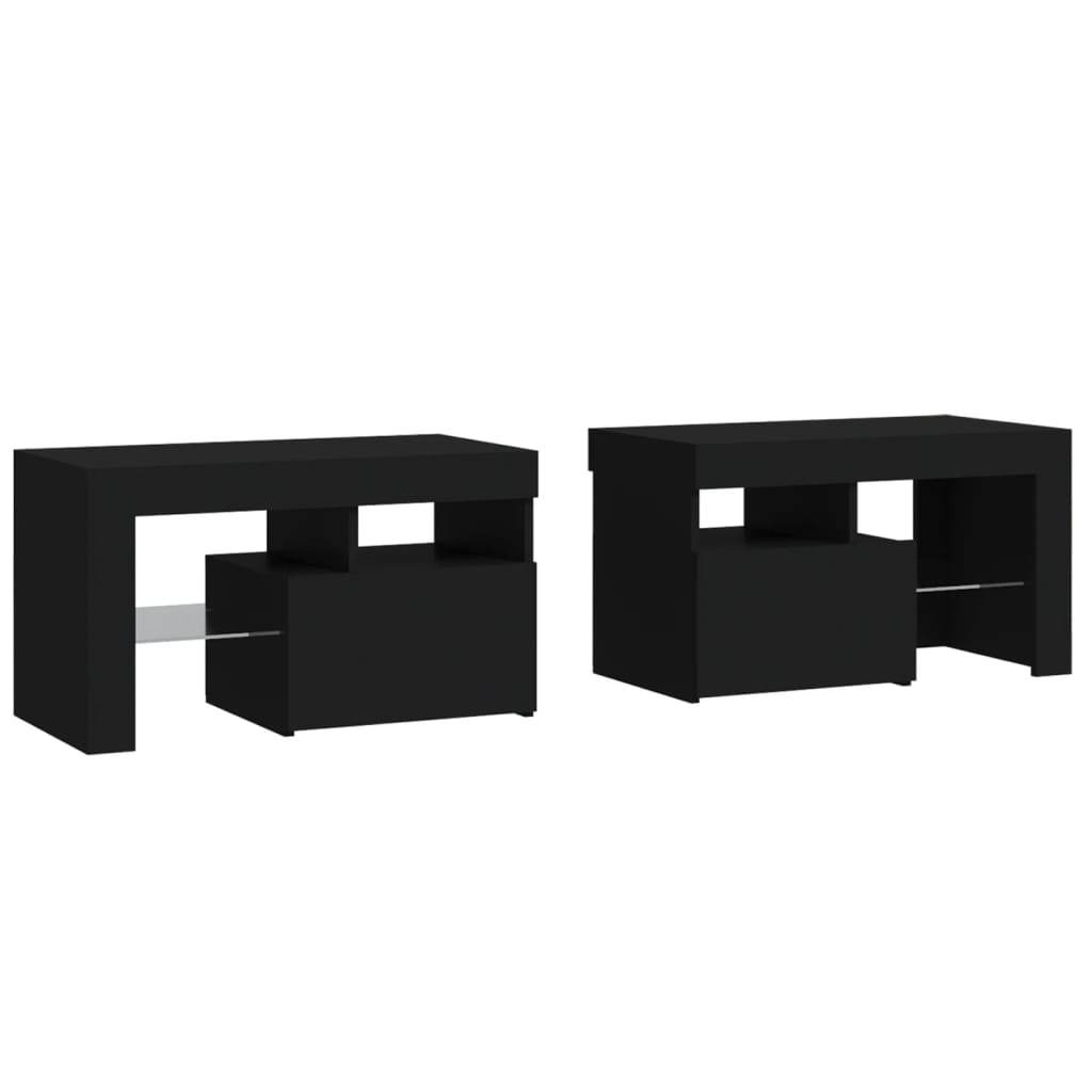 vidaXL Tables de chevet 2 pcs et lumières LED Noir 70x36,5x40 cm