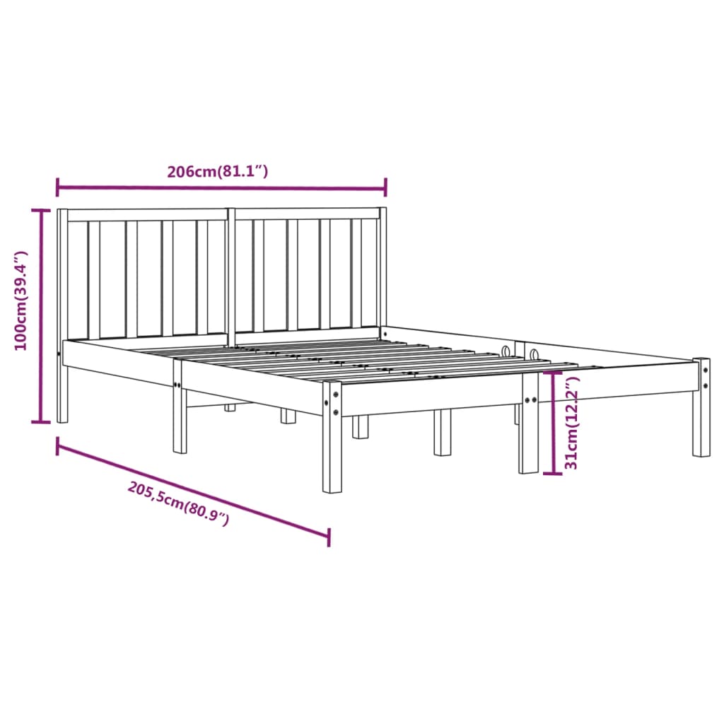 vidaXL Cadre de lit sans matelas noir bois massif de pin 200x200 cm