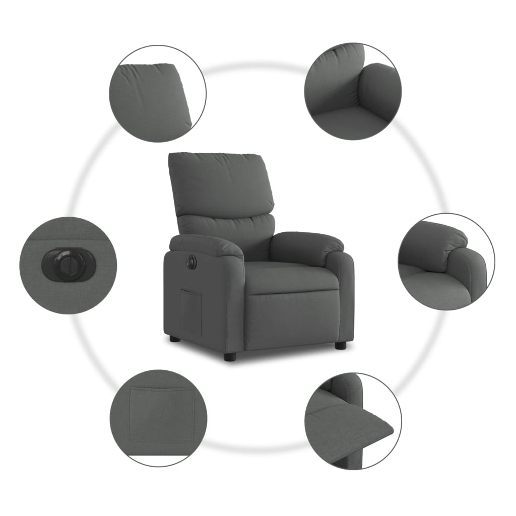 vidaXL Fauteuil inclinable électrique Gris foncé Tissu