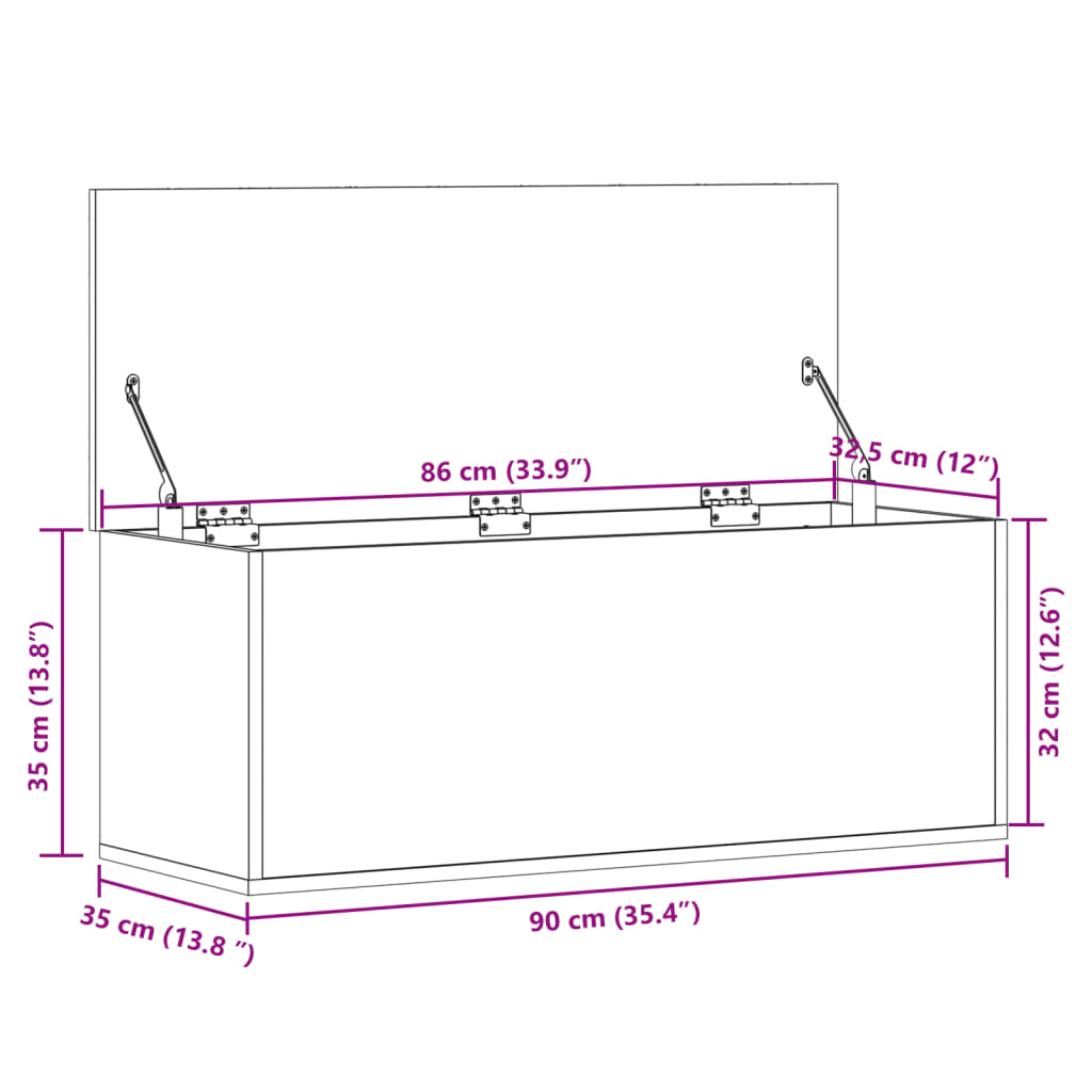 vidaXL Boîte de rangement noir 90x35x35 cm bois d'ingénierie