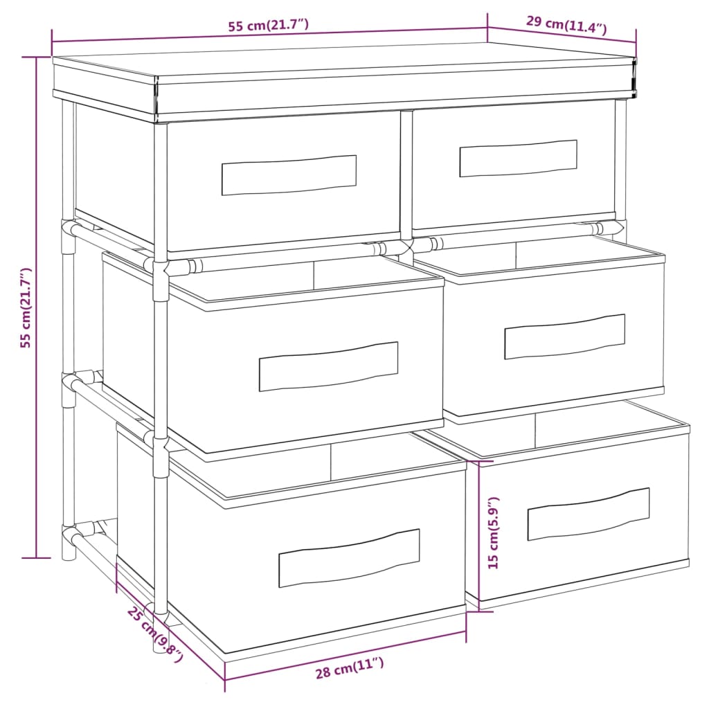 vidaXL Armoire de rangement avec 6 tiroirs 55x29x55 cm Noir Acier