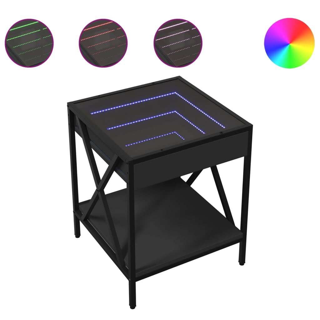 vidaXL Table basse avec LED Infinity noir 40x40x49 cm