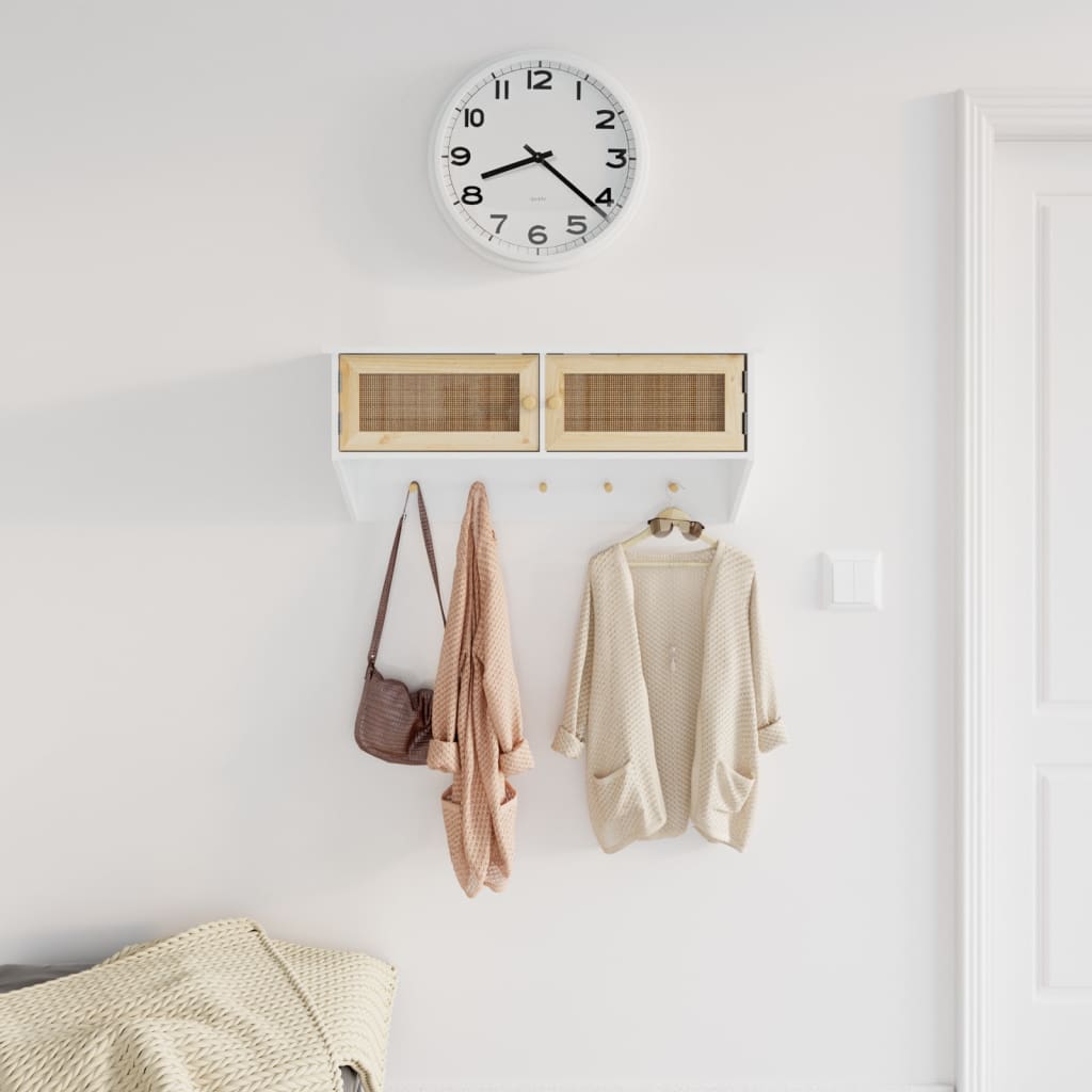 vidaXL Porte-manteau mural Blanc Bois d'ingénierie et rotin naturel