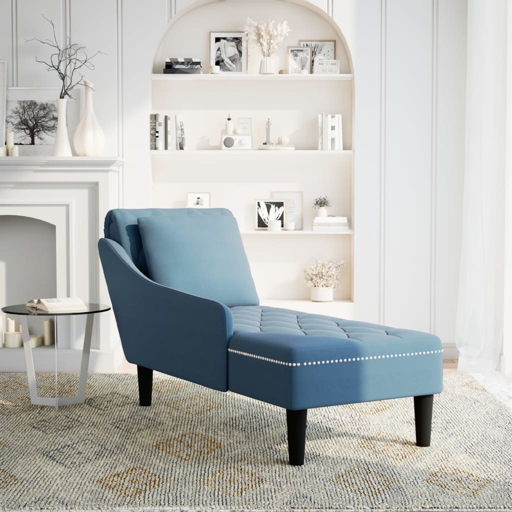 vidaXL Fauteuil long avec coussin et accoudoir droit bleu velours