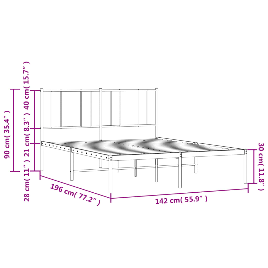 vidaXL Cadre de lit métal avec tête de lit blanc 135x190 cm