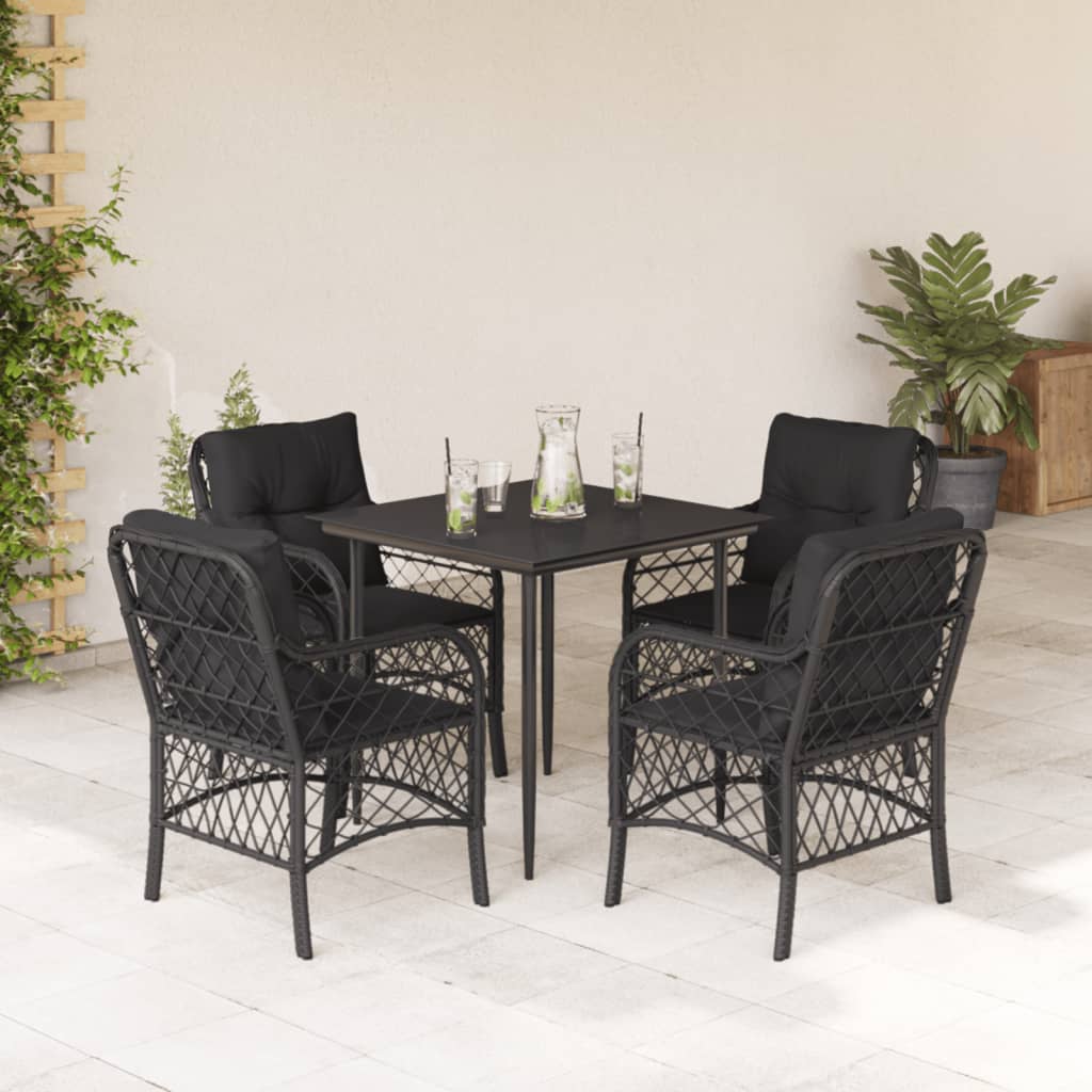 vidaXL Ensemble à manger de jardin coussins 5pcs Noir Résine tressée