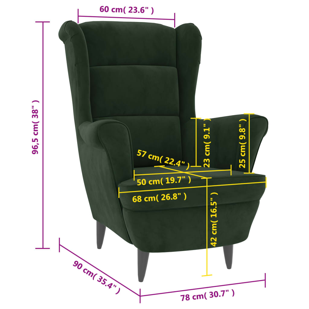 vidaXL Fauteuil vert foncé velours