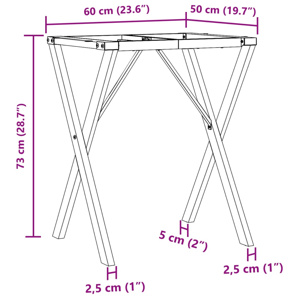 vidaXL Pieds de table à manger cadre en X 60x50x73 cm fonte