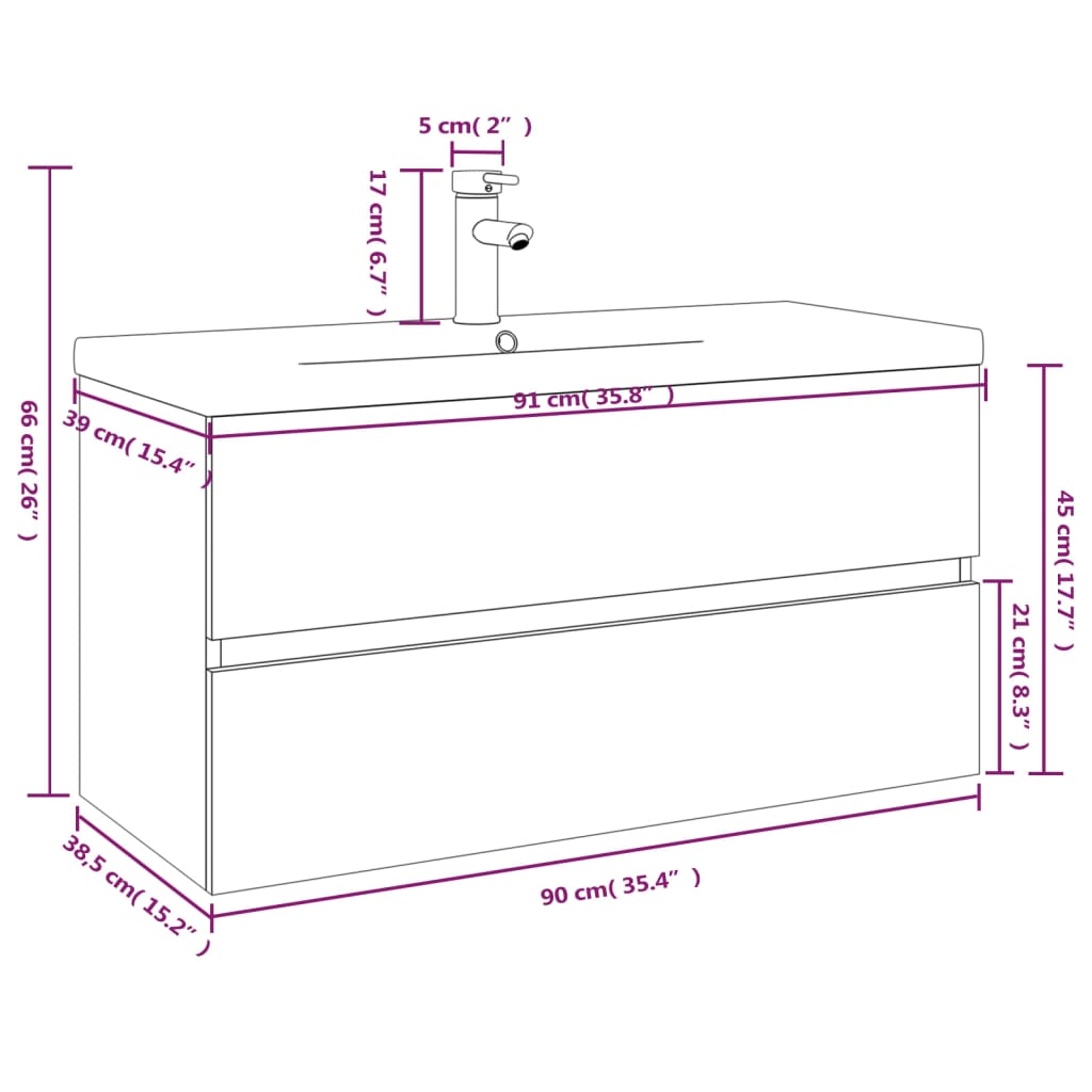 vidaXL Meuble lavabo avec bassin intégré Chêne brun Bois d'ingénierie