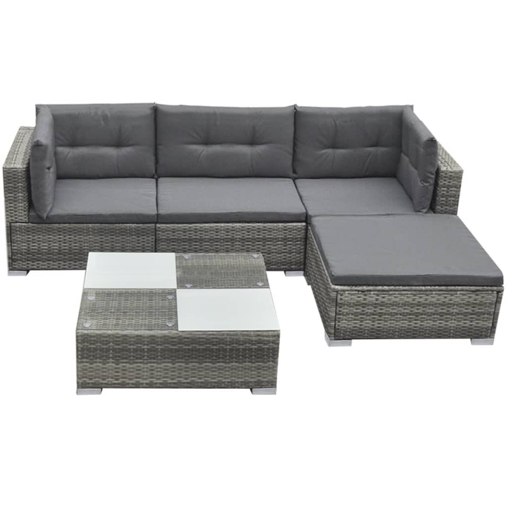 vidaXL Salon de jardin 5 pcs avec coussins résine tressée gris