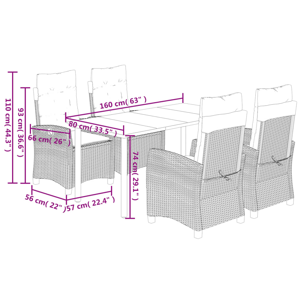 vidaXL Ensemble à manger de jardin avec coussins 5pcs Beige poly rotin