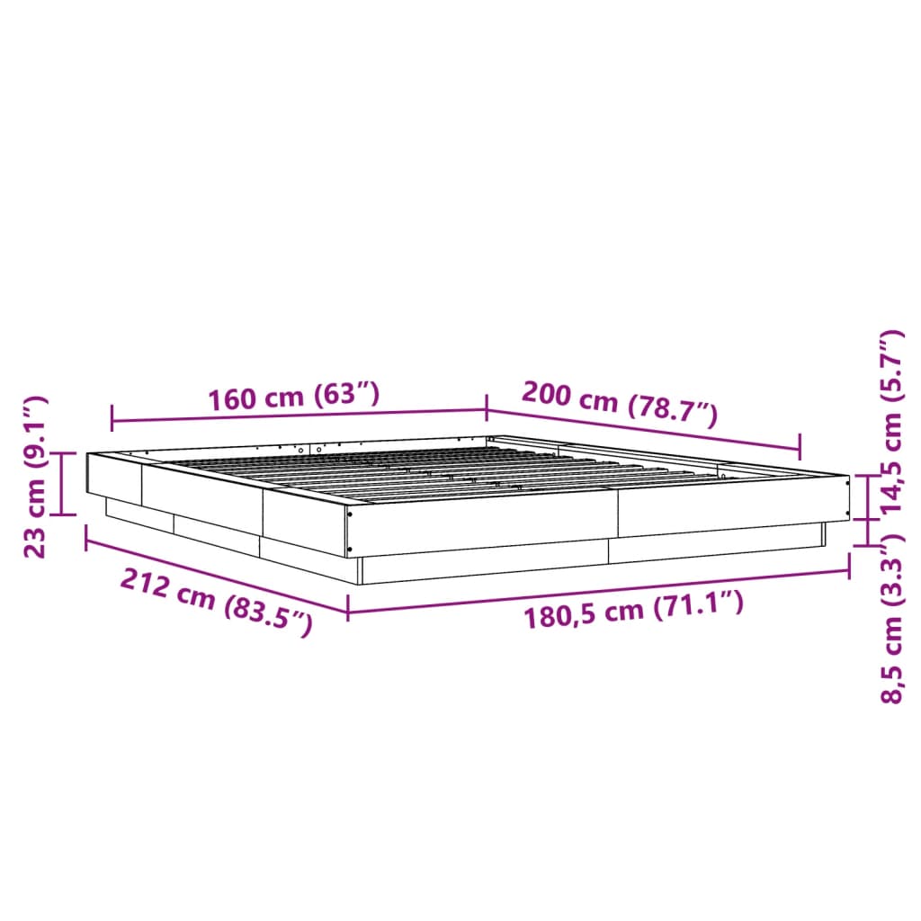 vidaXL Cadre de lit sans matelas sonoma gris 160x200 cm