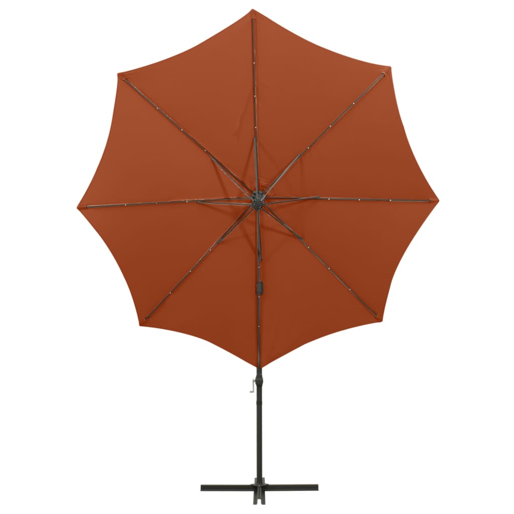 vidaXL Parasol de jardin en porte-à-faux avec mât et lumières LED