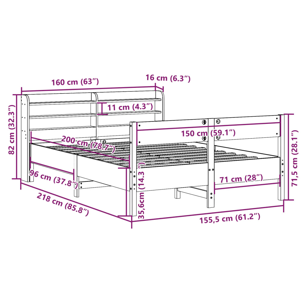 vidaXL Cadre de lit sans matelas blanc 150x200 cm bois de pin massif