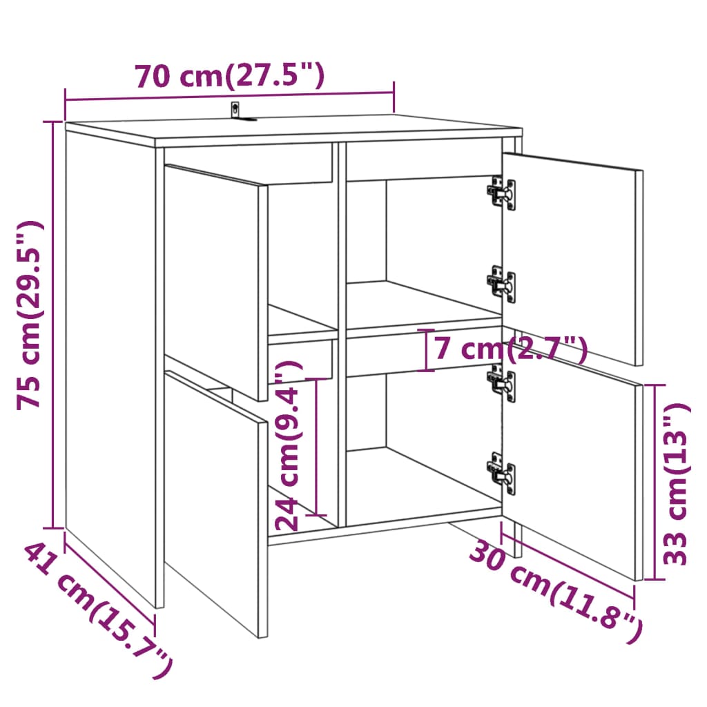 vidaXL Buffets 2 pcs Chêne Sonoma 70x41x75 cm Bois d'ingénierie