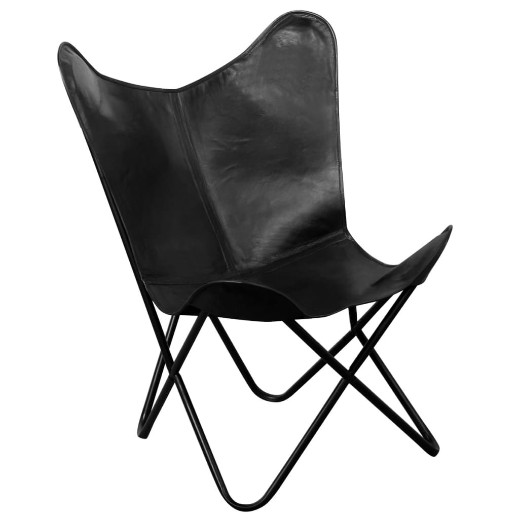 vidaXL Chaise papillon Noir Cuir véritable