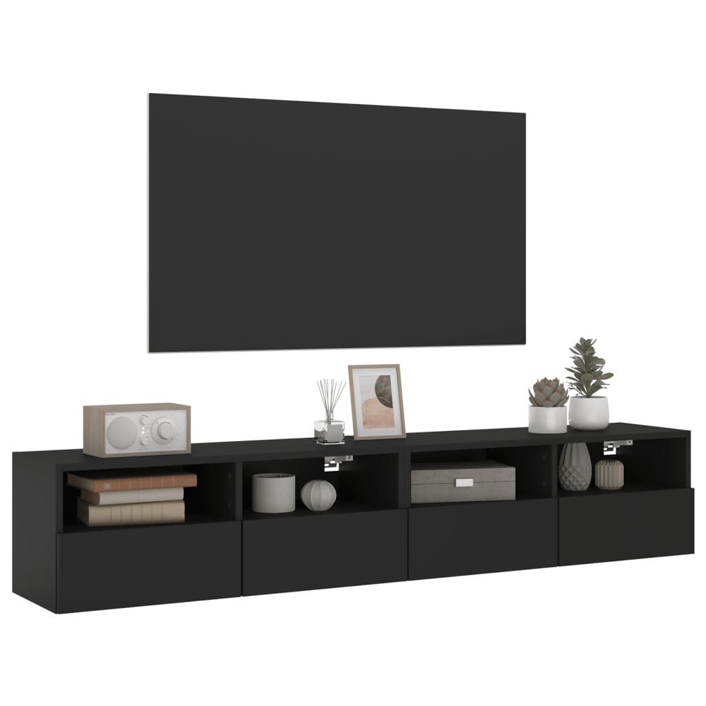 vidaXL Meubles TV muraux 2 pcs noir 80x30x30 cm bois d'ingénierie