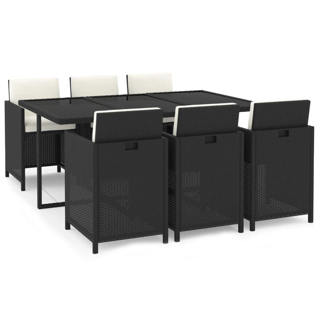 vidaXL Mobilier à dîner de jardin et coussins 7pcs Résine tressée Noir