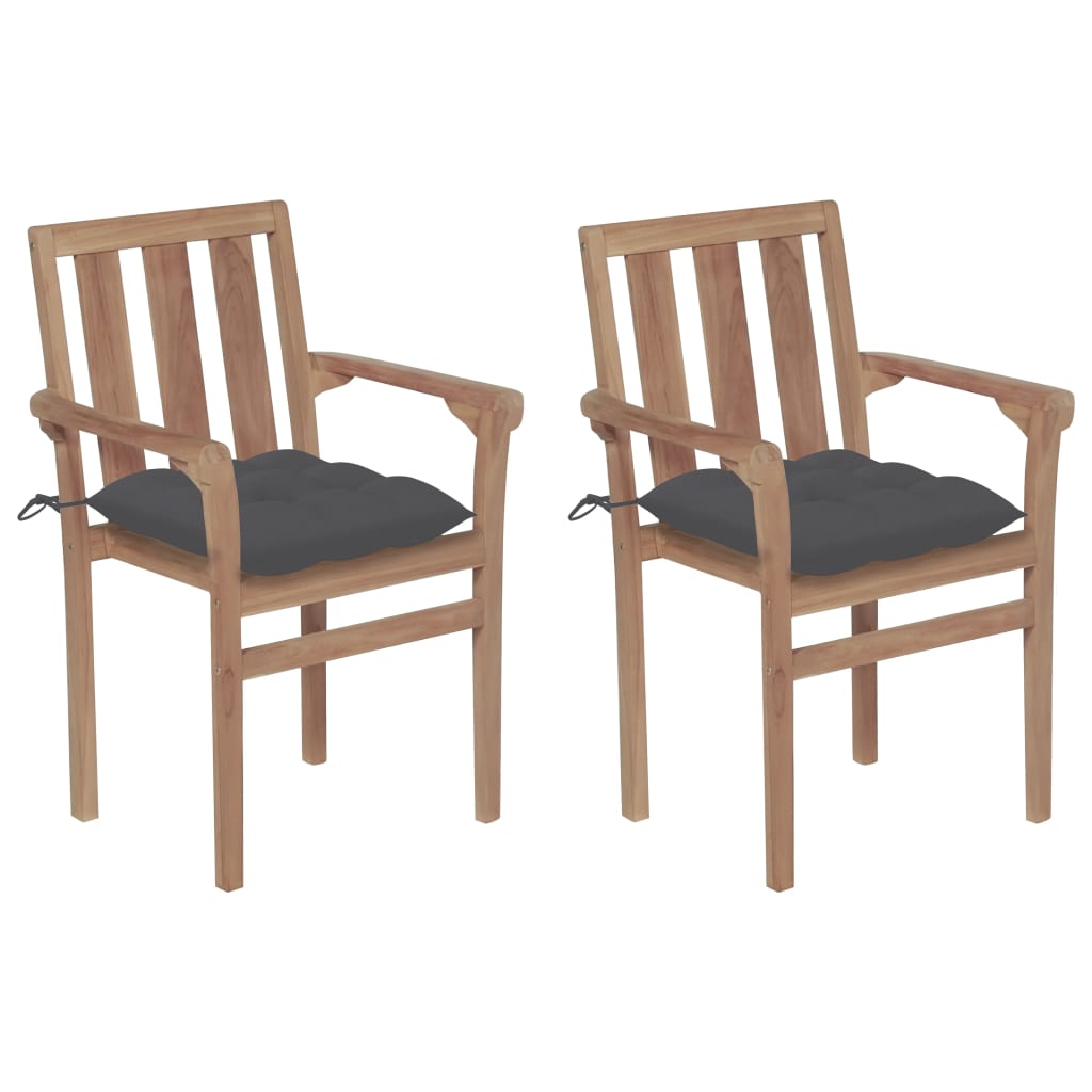 vidaXL Chaises de jardin lot de 2 et coussins anthracite Bois de teck