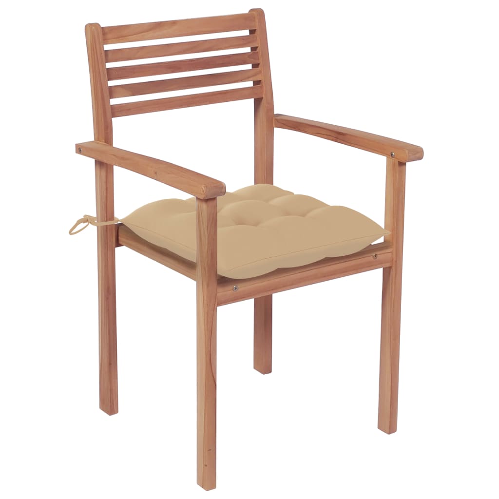 vidaXL Chaises de jardin lot de 2 et coussins beige Bois teck massif