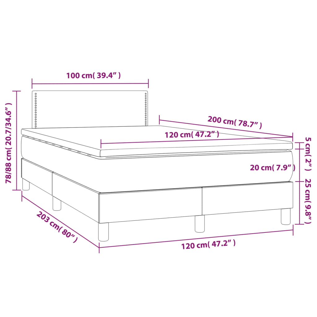 vidaXL Sommier à lattes de lit avec matelas LED Rose 120x200cm Velours