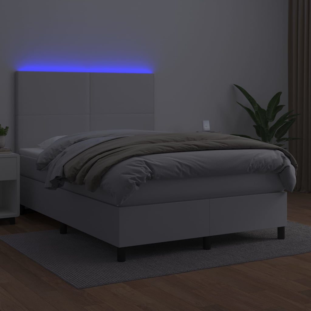 vidaXL Sommier à lattes de lit avec matelas et LED Blanc 140x200 cm