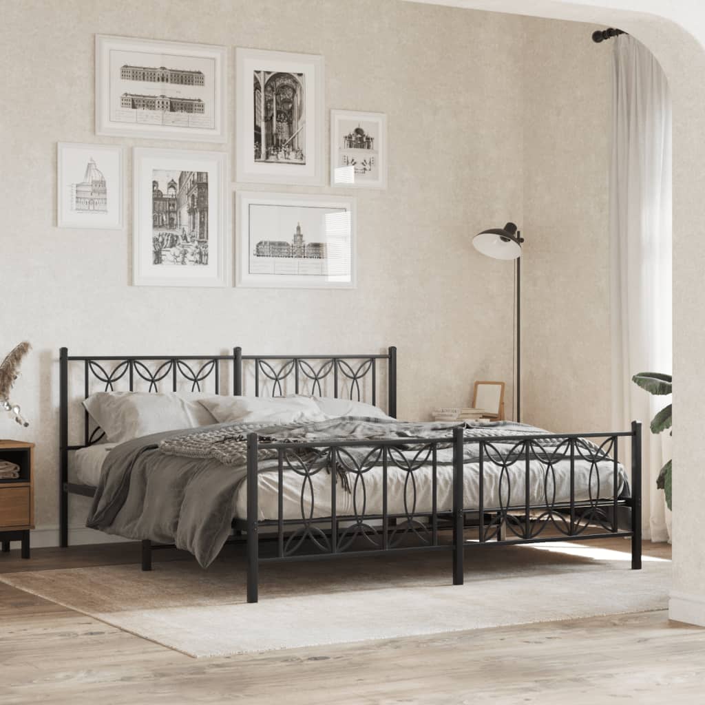 vidaXL Cadre de lit métal sans matelas avec pied de lit noir 183x213cm