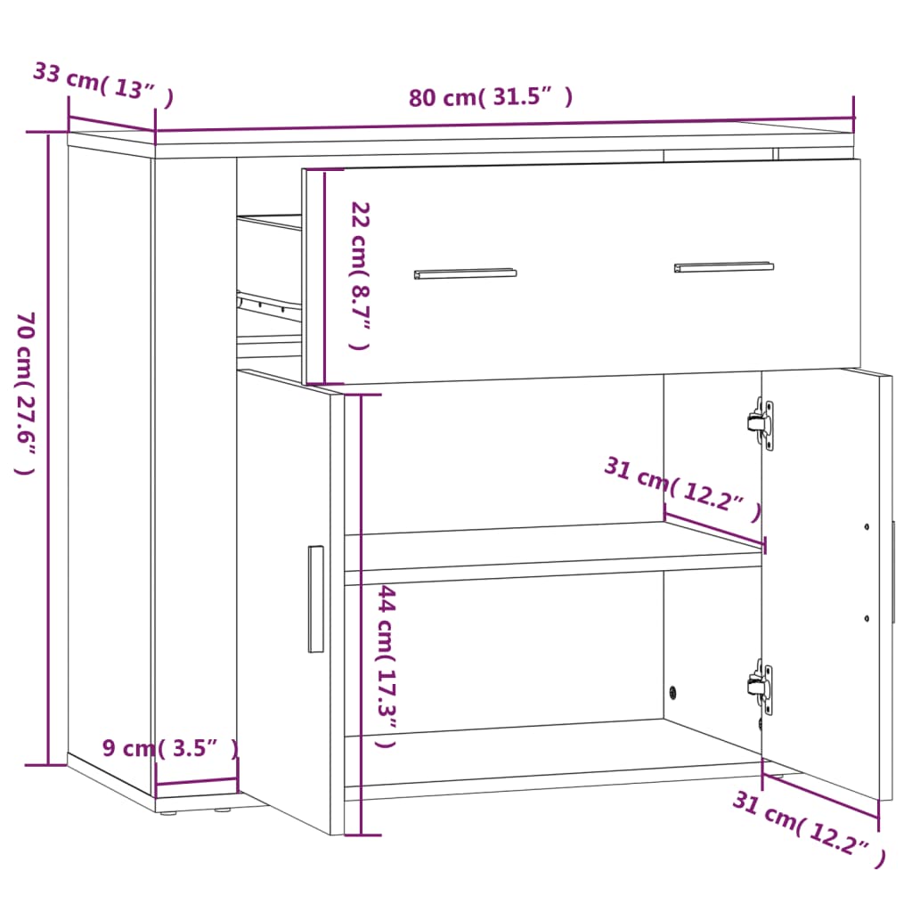 vidaXL Buffet Chêne sonoma 80x33x70 cm Bois d'ingénierie