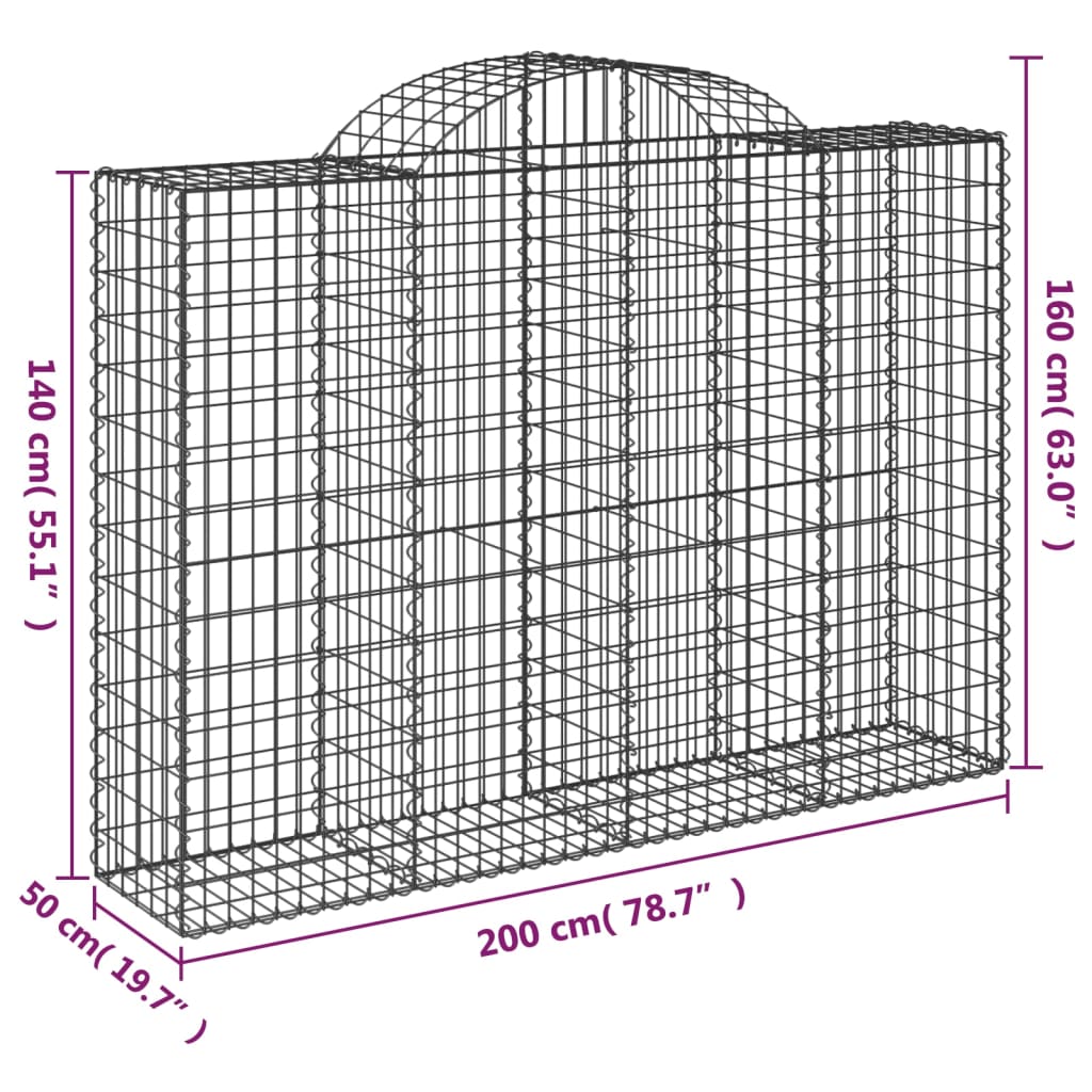 vidaXL Paniers à gabions arqués 11 pcs 200x50x140/160 cm Fer galvanisé