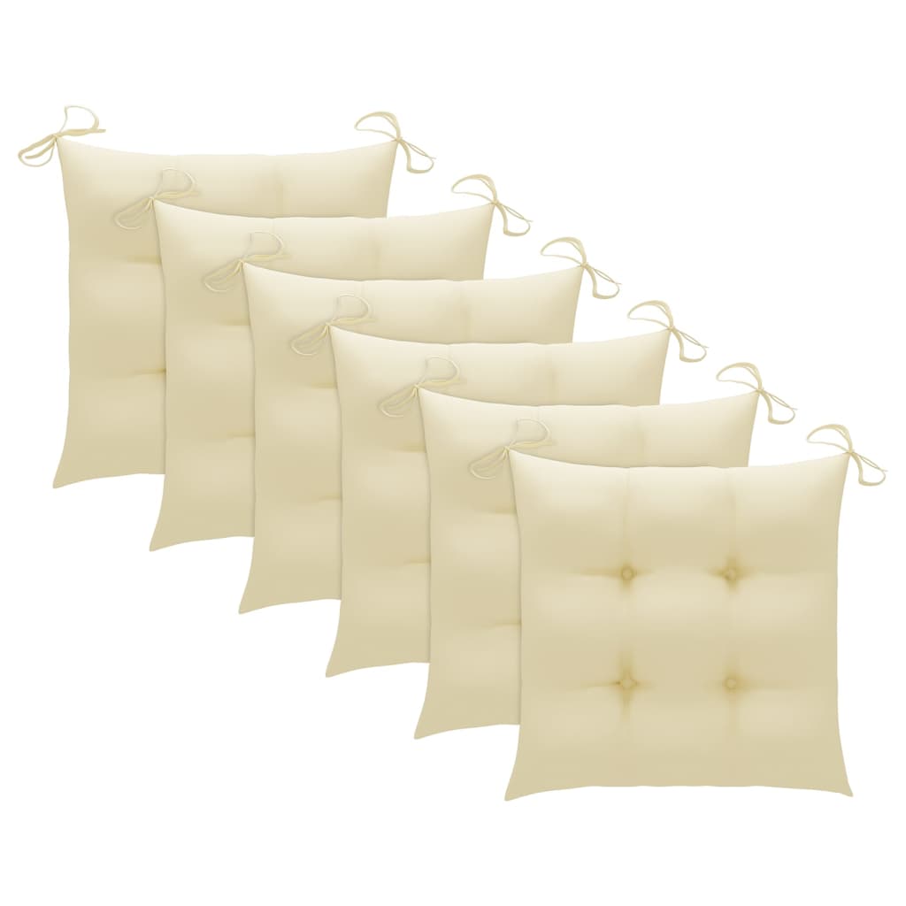 vidaXL Chaises de jardin lot de 6 et coussins blanc crème Teck solide