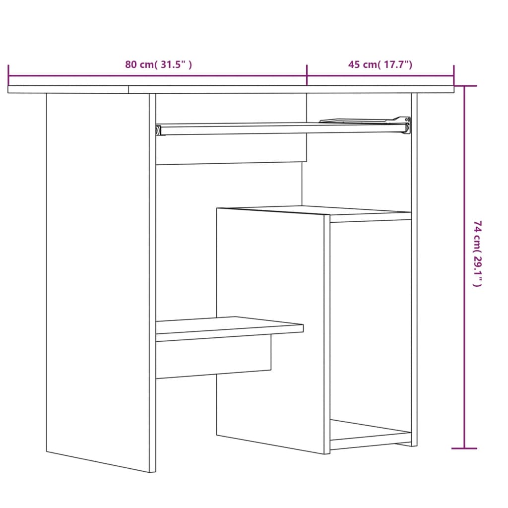 vidaXL Bureau Chêne fumé 80x45x74 cm Bois d'ingénierie