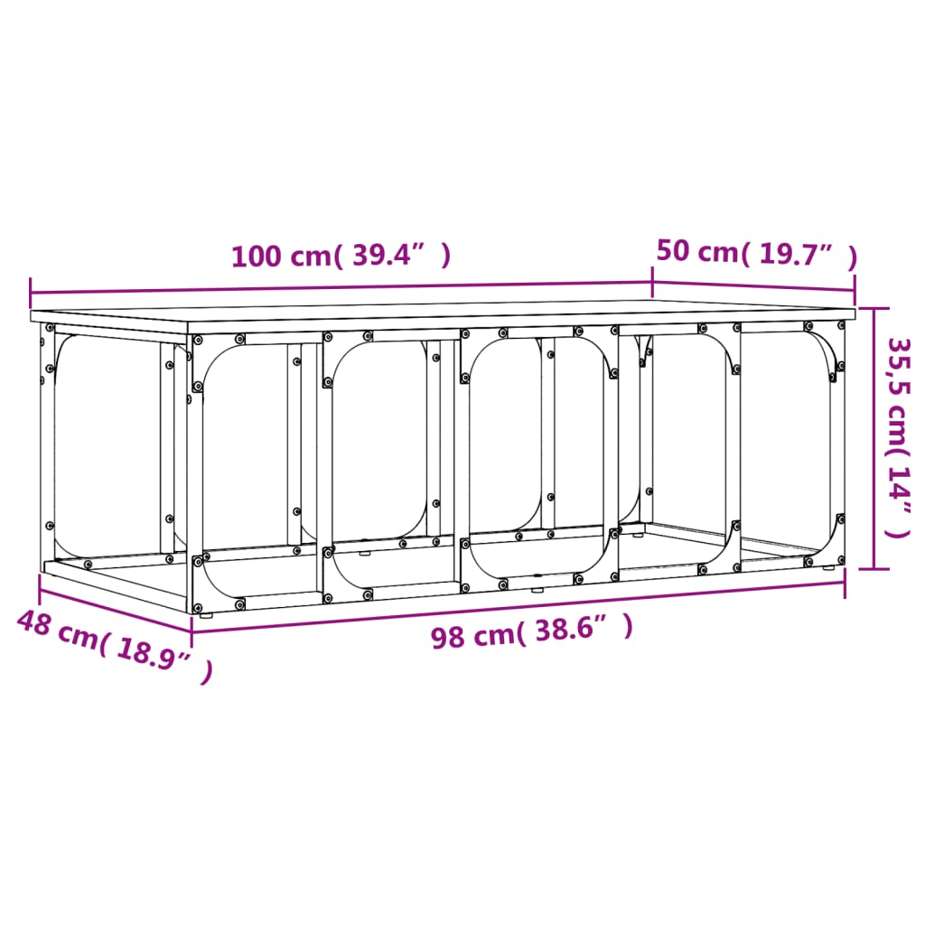 vidaXL Table basse sonoma gris 100x50x35,5 cm bois d'ingénierie