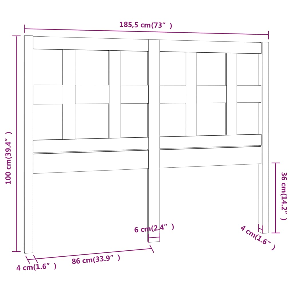 vidaXL Tête de lit Noir 185,5x4x100 cm Bois massif de pin