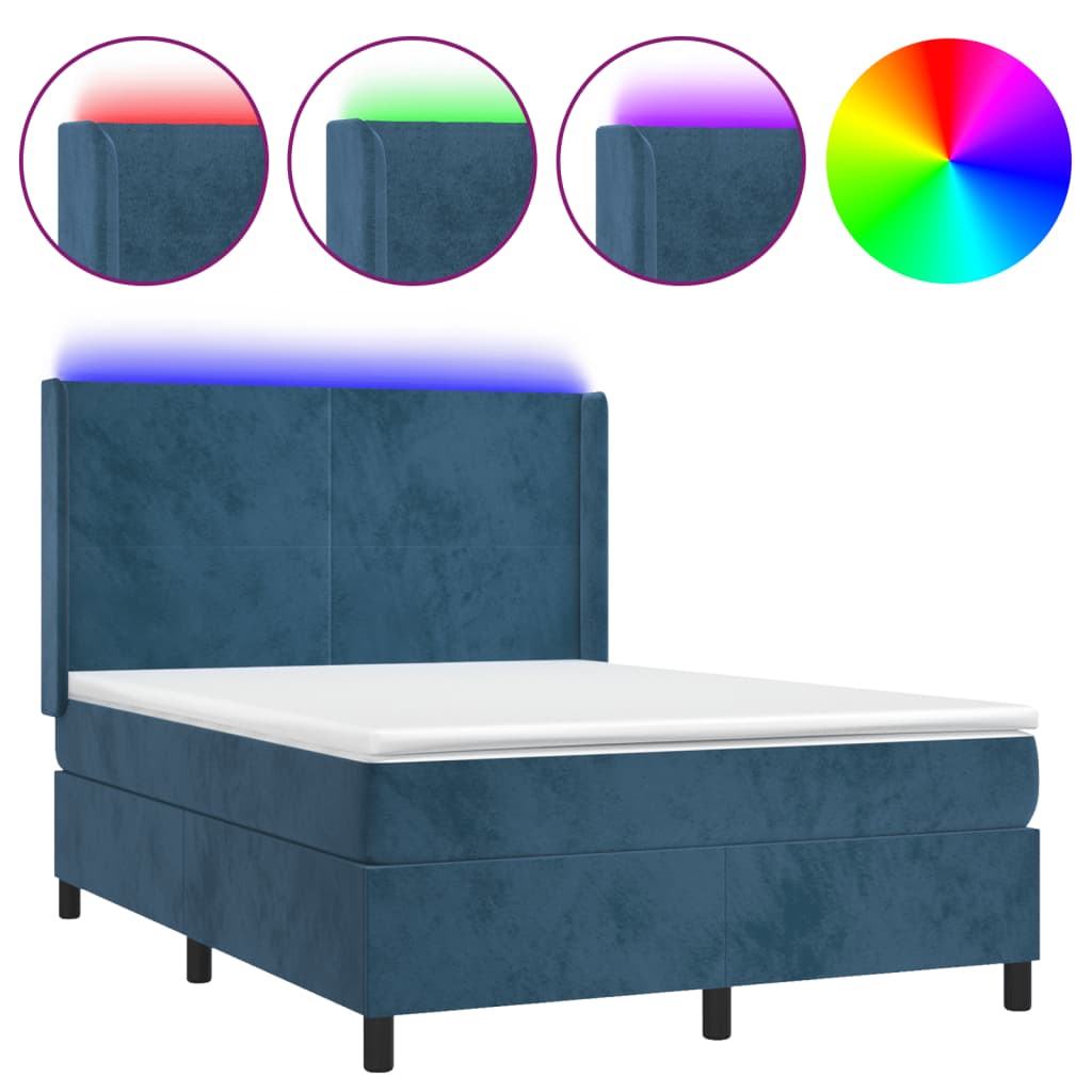 vidaXL Sommier à lattes de lit matelas et LED Bleu foncé 140x190 cm