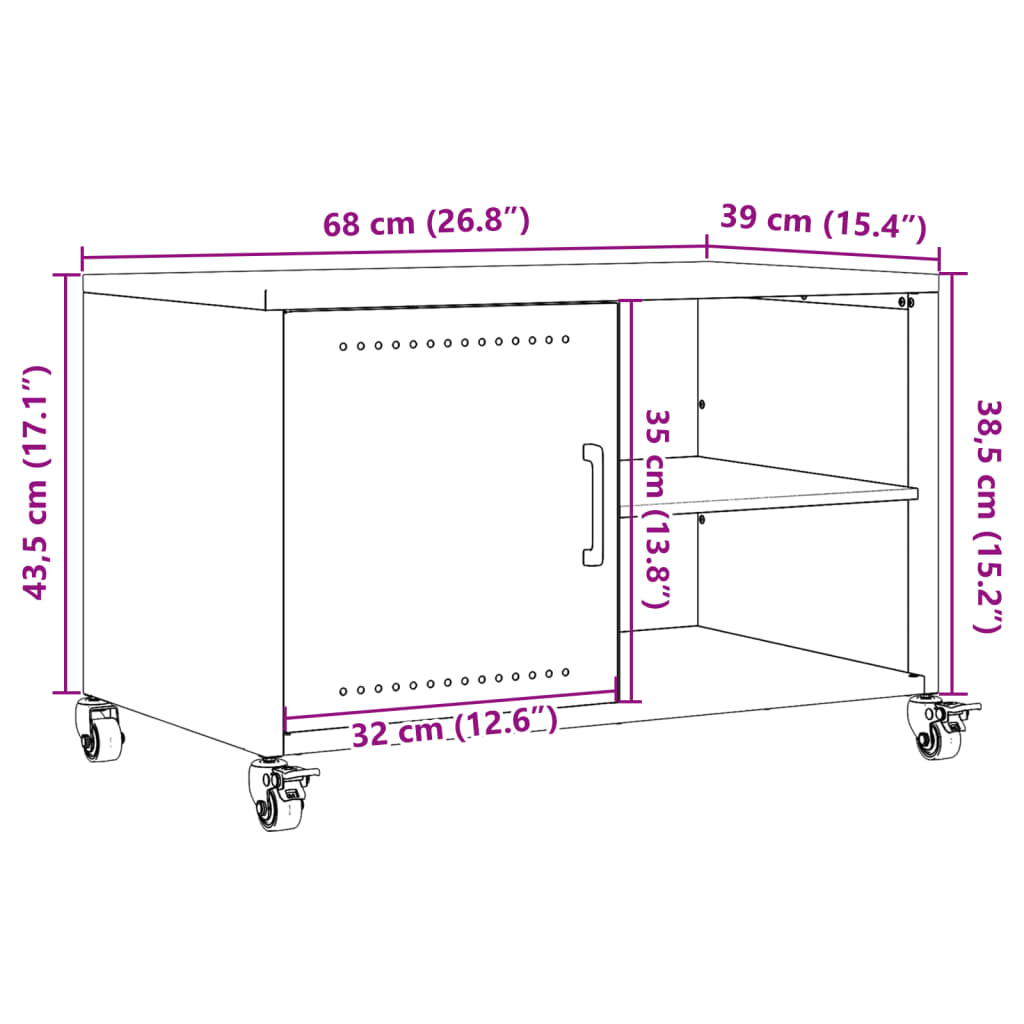 vidaXL Meuble TV vert olive 68x39x43,5 cm acier