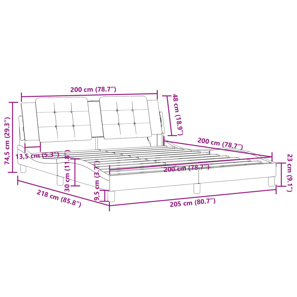 vidaXL Cadre de lit avec lumières LED gris 200x200 cm similicuir