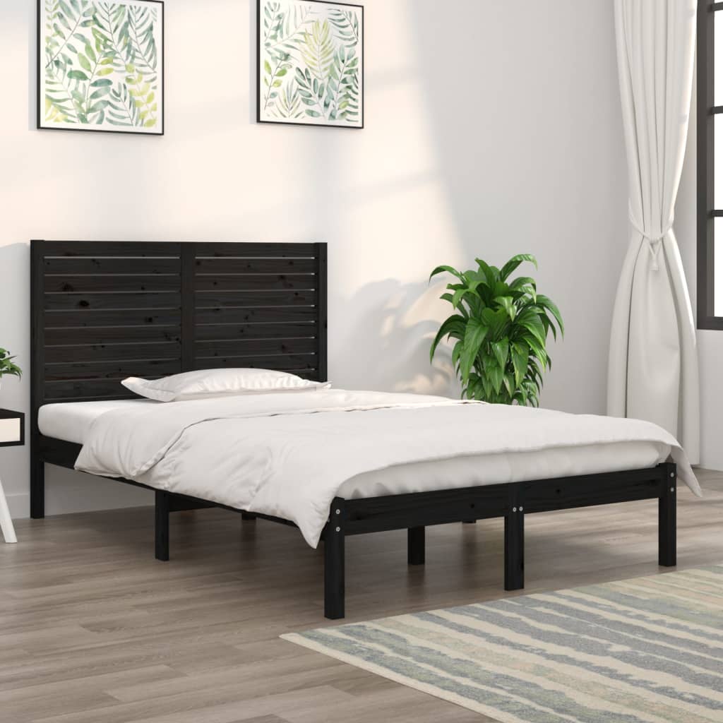 vidaXL Cadre de lit sans matelas noir 140x190 cm bois massif