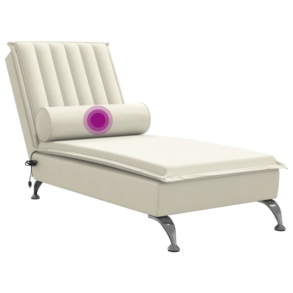 vidaXL Chaise longue de massage avec traversin crème velours