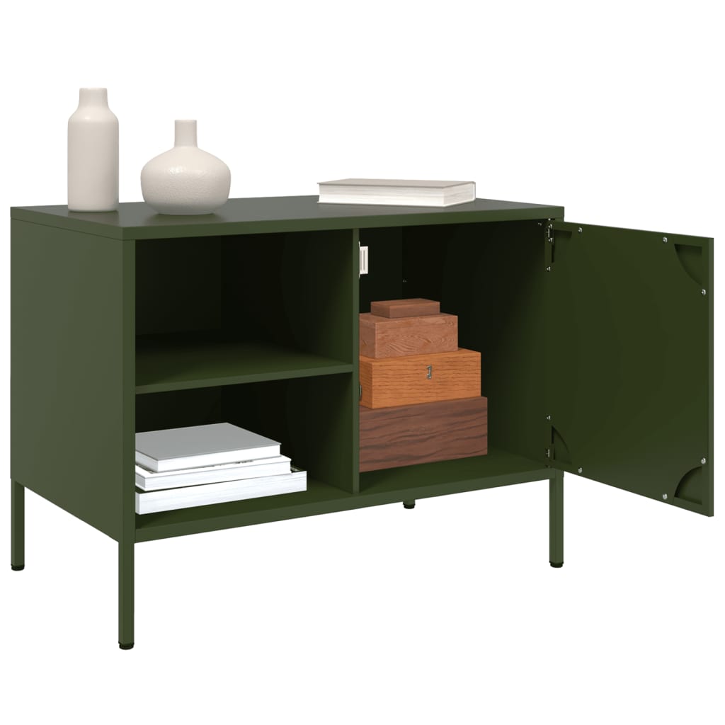 vidaXL Meuble TV vert olive 68x39x50,5 cm acier