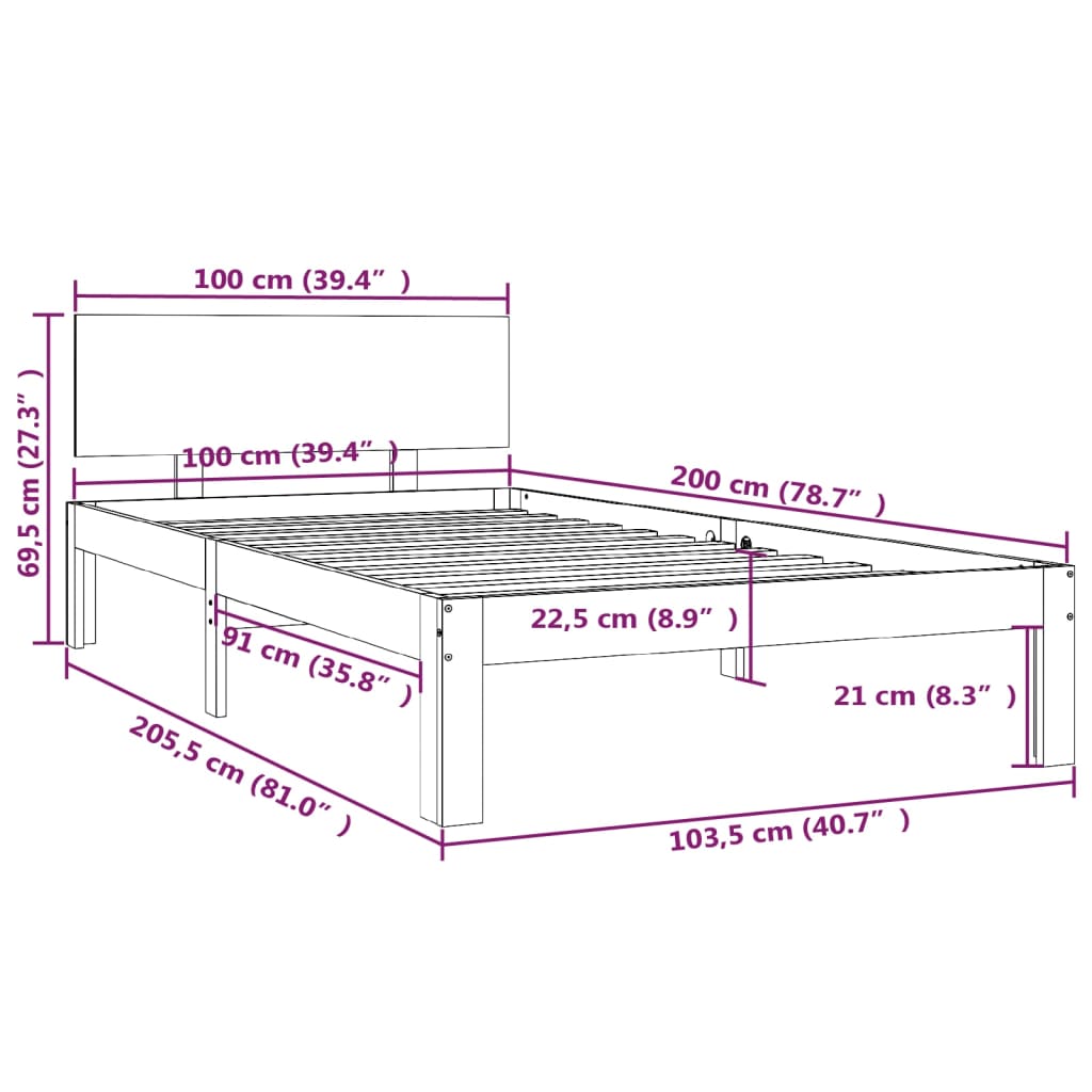 vidaXL Cadre de lit sans matelas marron miel pin massif 100x200 cm